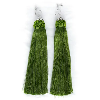Модные длинные серьги кисточкой для Для женщин Мода красочные клипсы с кистями серьги без пирсинг очарование ювелирные подарки ручной работы CE98 - Окраска металла: Green
