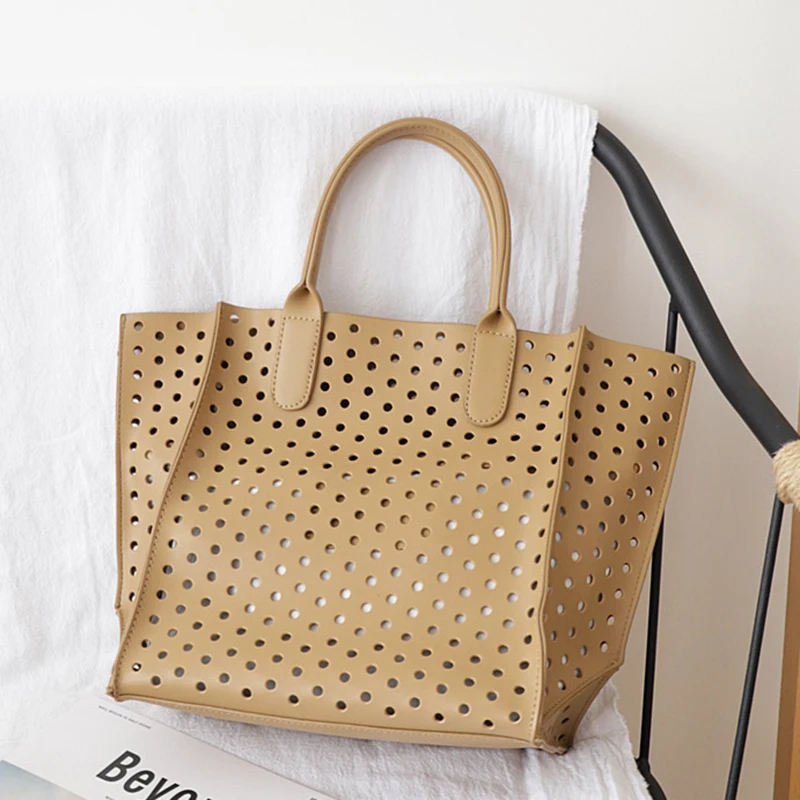 بو الجلود الجوف خارج حقيبة يد المرأة عارضة كبيرة قدرة التسوق الأعلى مقبض حقيبة الإناث الصيف الشاطئ اليومية حمل حقيبة shppper حقيبة