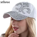 Xthree, модная кепка, кепки для мужчин и женщин, бейсболка, стразы, Джинсовая и хлопковая бейсболка - фото