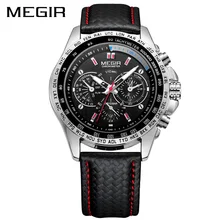 Megir montres hommes top marque de luxe quartz hommes montre mode casual noir PU Starp Horloge Hommes Grand Cadran Temps Erkek Saat Relogio