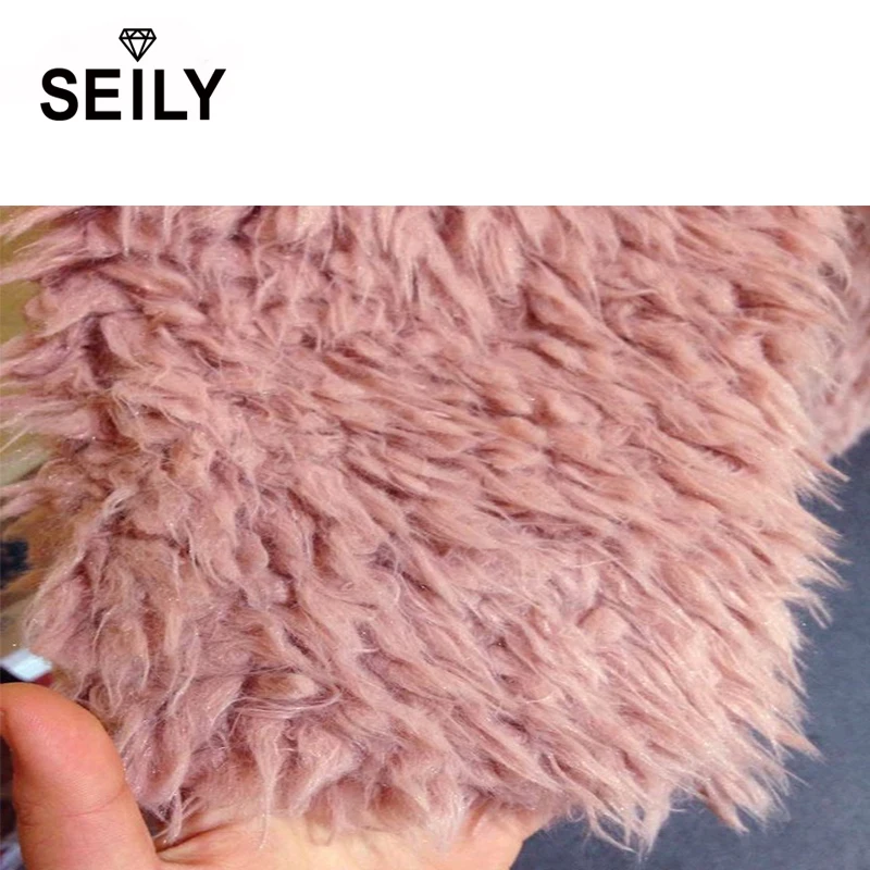 Seily Winter Luxury Pink Long Sleeve Faux Fur Fluffy Jacket Plush Fake Lamb Wool Fur Turn Down Collar Furry Coat Women Cardigan