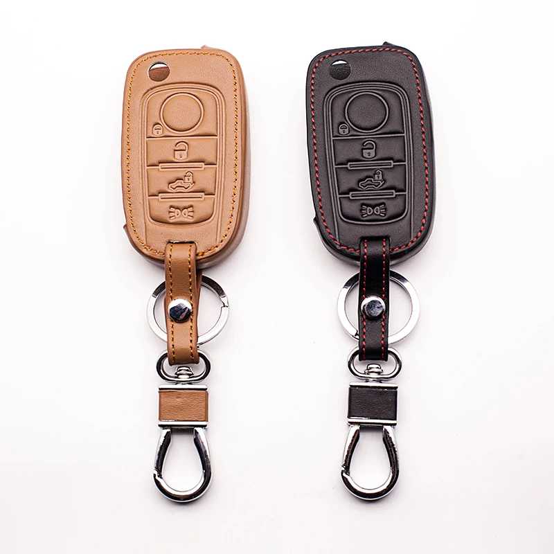 New design stylish leather car key case for Fiat leather key case remote key case classic