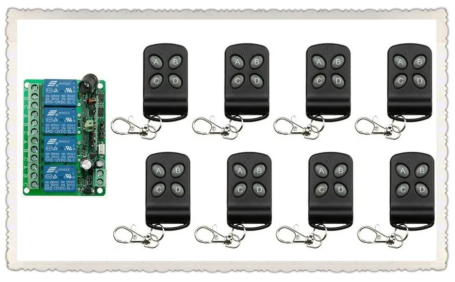 DC12V 4CH Relay 10A RF Wireless Remote Control Switch System 1* Receiver & 8*Transmitter Wireless Lighting Switch For Smart Home DC12V 4CH Relay 10A RF Wireless Remote Control Switch System 1* Receiver & 8*Transmitter Wireless Lighting Switch For Smart Home