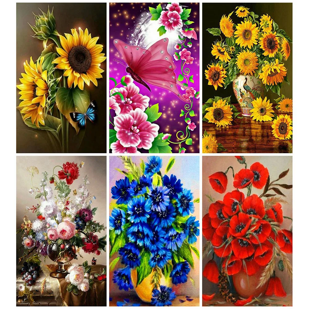 

HUACAN Diamond Embroidery Full Set Flower 5D Diamond Painting Full Square Sunflower Mosaic Rhinestone Picture Home Decoration