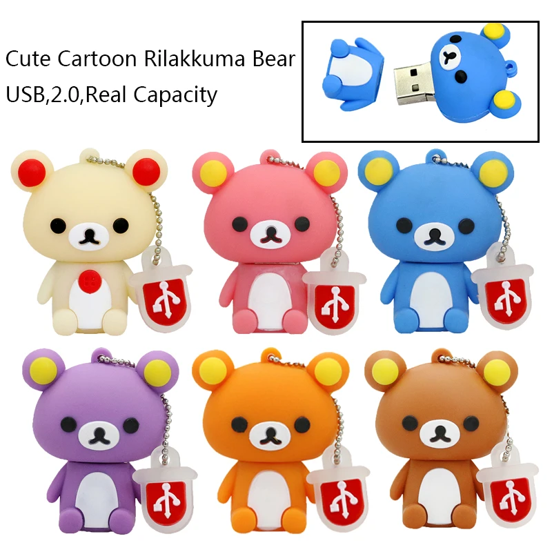 Дешевый Новый прекрасный накопитель Rilakkuma Медведь Стиль USB флешка ручка накопитель карта памяти U диск флешки 4 ГБ 8 ГБ 16 ГБ 32 ГБ