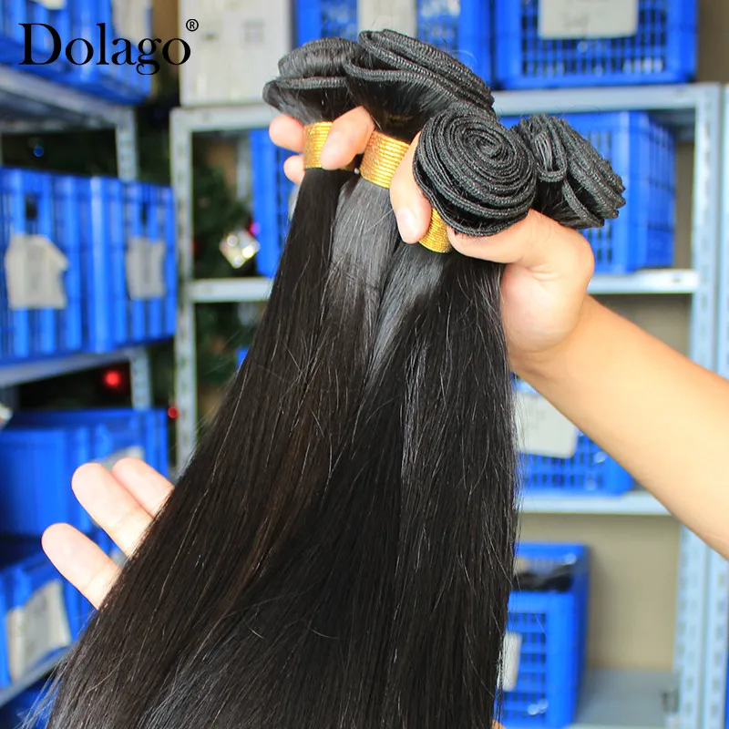 Straight Brazilian Human Hair Weave Bundles With Closure Remy Human Hair Bundle Extension 1/3/4 pcs Dolago Hair Products 10\