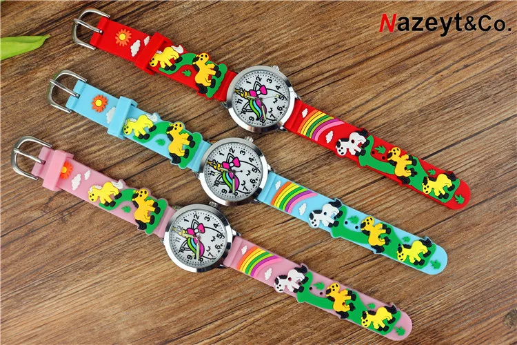 Дети на новых 3 d желе часы мультфильм Животные силиконовая, в цветах радуги наручные часы светящаяся указка на часы