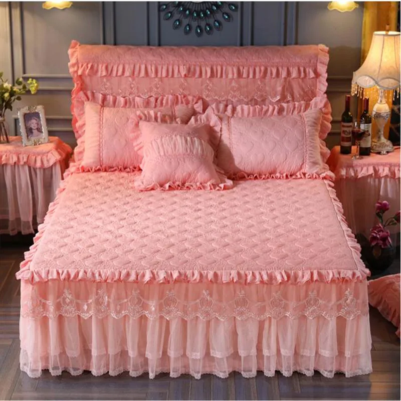 Кружевное теплое стеганое постельное белье принцессы, высокое качество, покрывало на кровать, матрас, кружевные простыни
