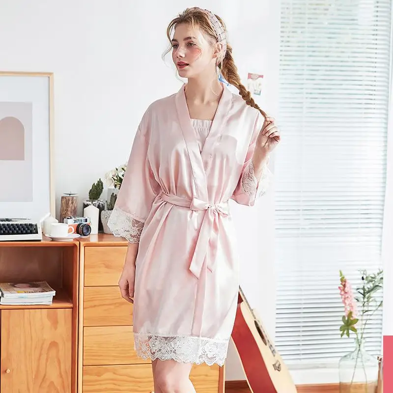 Модная женская летняя одежда, китайское женское шелковое кимоно из вискозы, банное платье Yukata, ночная рубашка, Pijama Mujer, M, L, XL, XXL - Цвет: Pink - B
