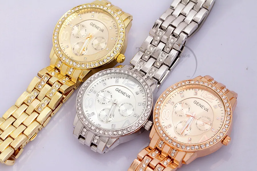 Relojes de cuarzo de acero inoxidable para mujer accesorio de marca superior de lujo relojes Geneva pulsera de cristal Bayan Kol Saat AliExpress