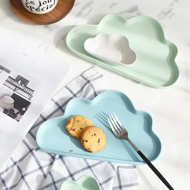 크리 에이 티브 클라우드 비 세라믹 플레이트 과일 플레이트 매트 플라워 모델링 플레이트 일본 성격 도자기 플레이트