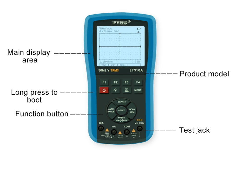 ET310A Ручной цифровой осциллограф 10 м ширина ремешка 1CH 50 мс/с TRMS мультиметр