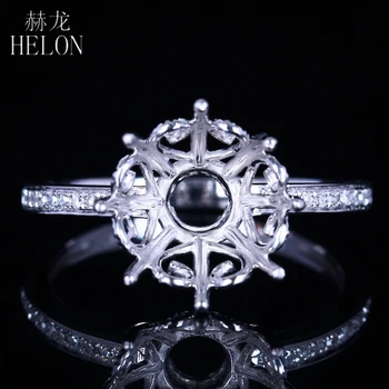

HELON Solid 14k (585) White Gold 10mm to 11mm Round Cut Engagement Wedding Real Natural Diamonds Semi Mount Women Jewelry Ring