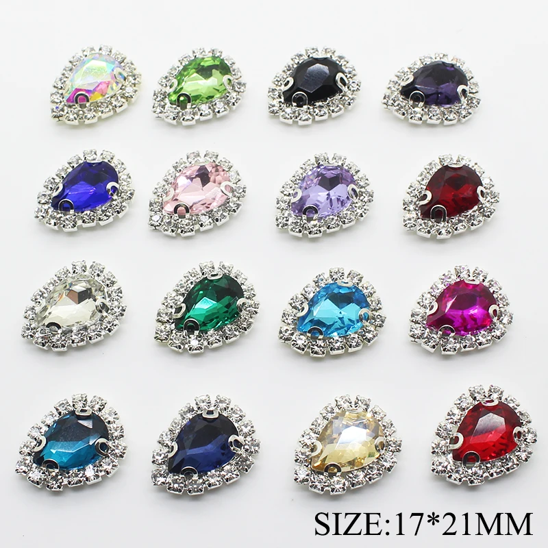 

New sales price 10 Pcs/lot 24*18mm silver Rhinestone Acrylic Water droplets Button Jewelry fittings Clothing accessories