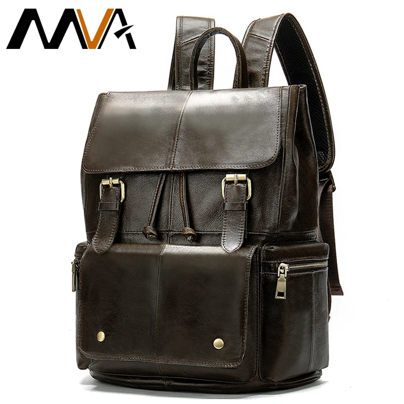 

MVA Men's Anti Theft Backpack for Laptop Waterproof Cowhide Leather Large Capacity Travel Backpacks for Men Boys Bags 8507
