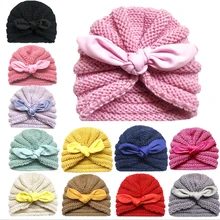 Новая Европейская и американская осенняя и зимняя вязаная шапка, детская шапка с заячьими ушками, шерстяная шапка, теплая шапка для младенца