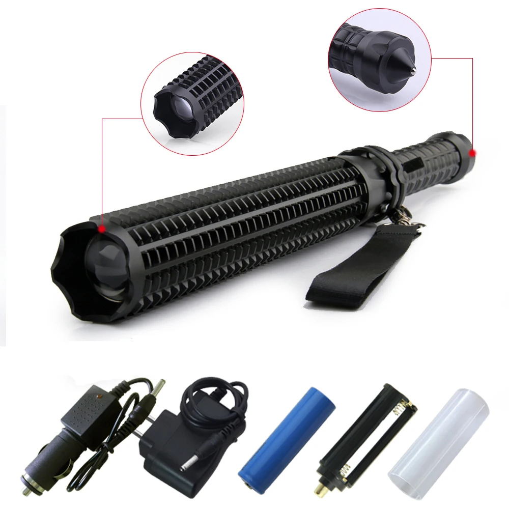 

Adjustable self defense telescopic baton flashlight tactical T6 3800 lumens 18650 battery rechargeable LED Torch lanterna tatica