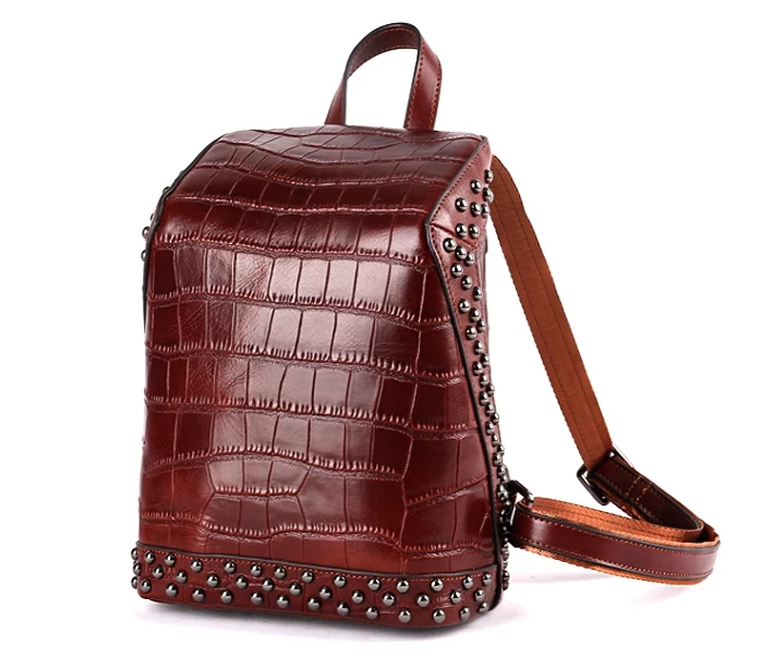 

Madonno Brand Women Fashion Design Leather Backpack Crocodile Pattern Embossing Cowhide Large Capacity Backpack TBG018
