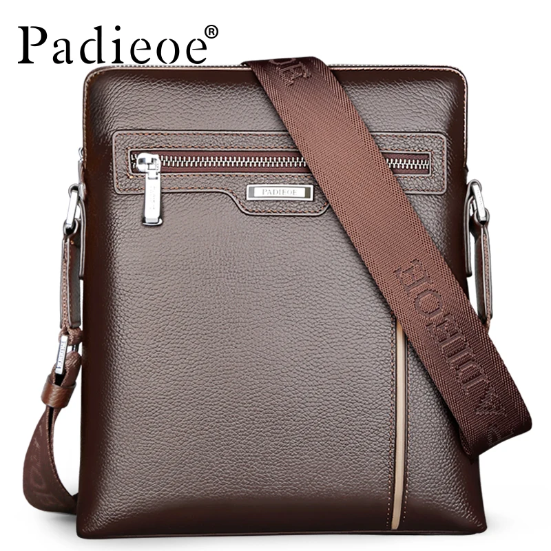 

Padieoe Men's Genuine Leather Shoulder Bag Luxury Designer Real Cowhide Leather Crossbody Bags High Quality Retro Sling Handbag