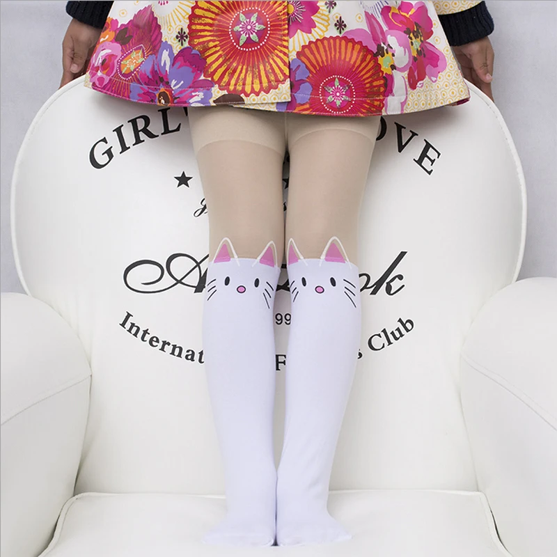 Children Girls Cute Mickey Pantyhose Tight Cartoon Kitty Cat Bunny Fake Tattoo Velvet Stockings