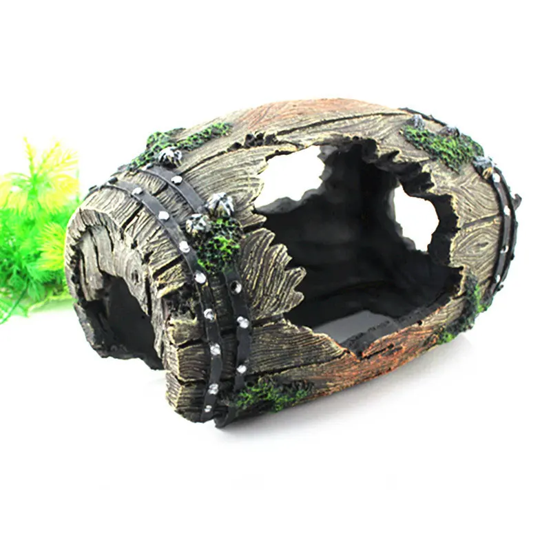 

Resin Barrel Hide Cave reptile turtle box Aquarium Fish Tank Artificial Barrel Resin Ornament Cave Landscaping Decoration
