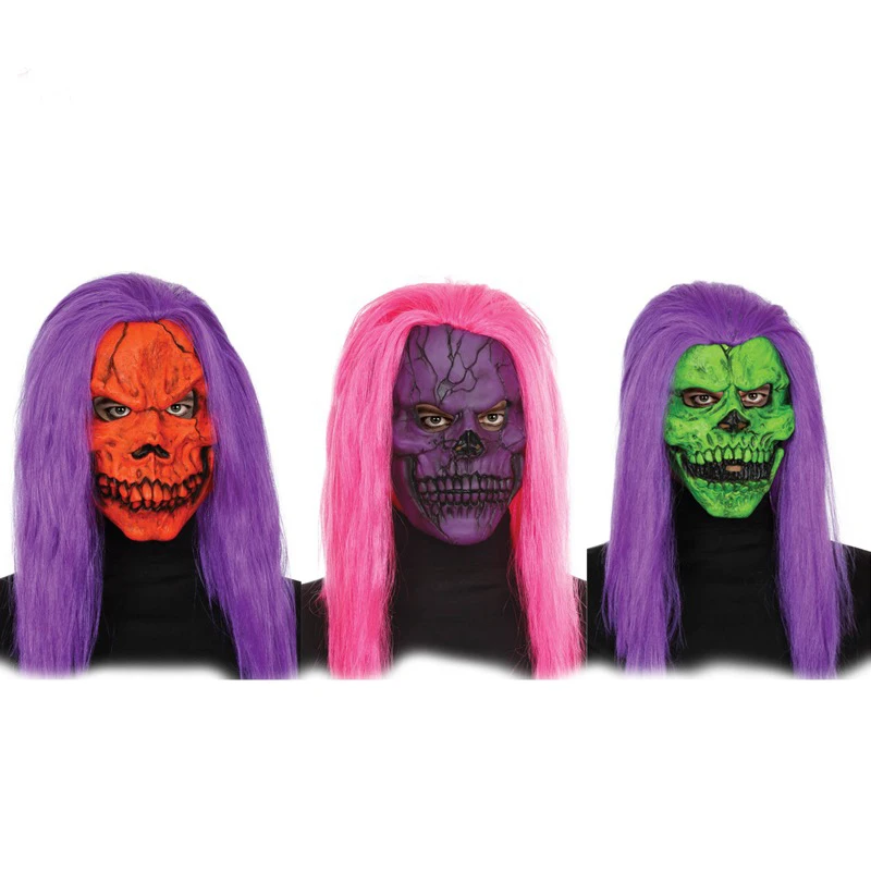 

Neon Color Halloween Party Horror Full Face Mask with Hair for Man and Women Holiday Gifts