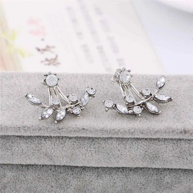 Women's Crystal Leaf Ear Jacket Earrings Back Cuff Statement Jewelry
