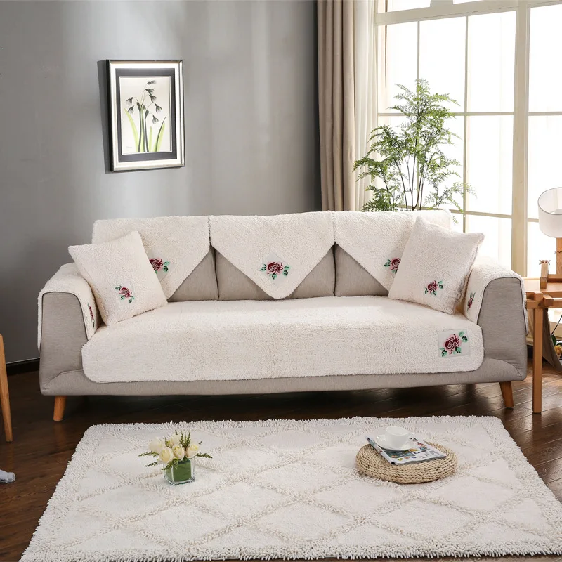 High quality Cotton Sofa cushion embroidered Four Seasons Universal Plush sofa towel Non slip