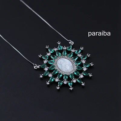 Paraiba, ожерелье с кулоном Девы Марии, жемчужное ожерелье с кубическим цирконием, Женское Ожерелье, модное ювелирное изделие NP0011322 - Окраска металла: paraiba