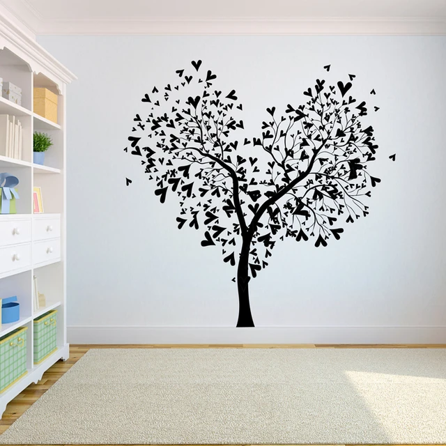 Arbre Sticker Chambre arbre de vie calculé oiseaux volant à la maison De  nombreux cœurs sur l'arbre A7-009 - AliExpress