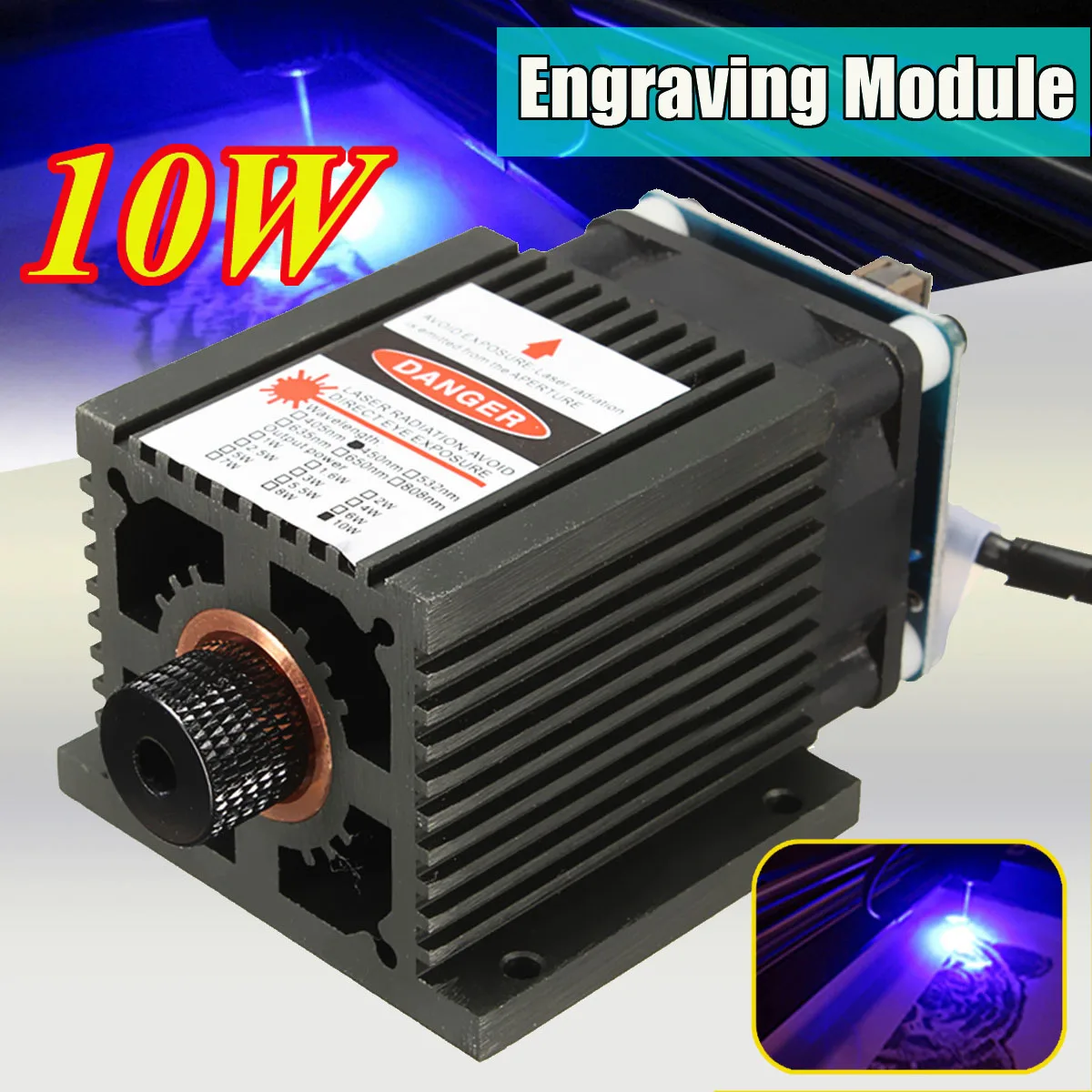 

450nm 10W Blue Laser Head Engraving Machine Module 8000h Aluminum for DIY Laser Engraver Cutter Printer Machine