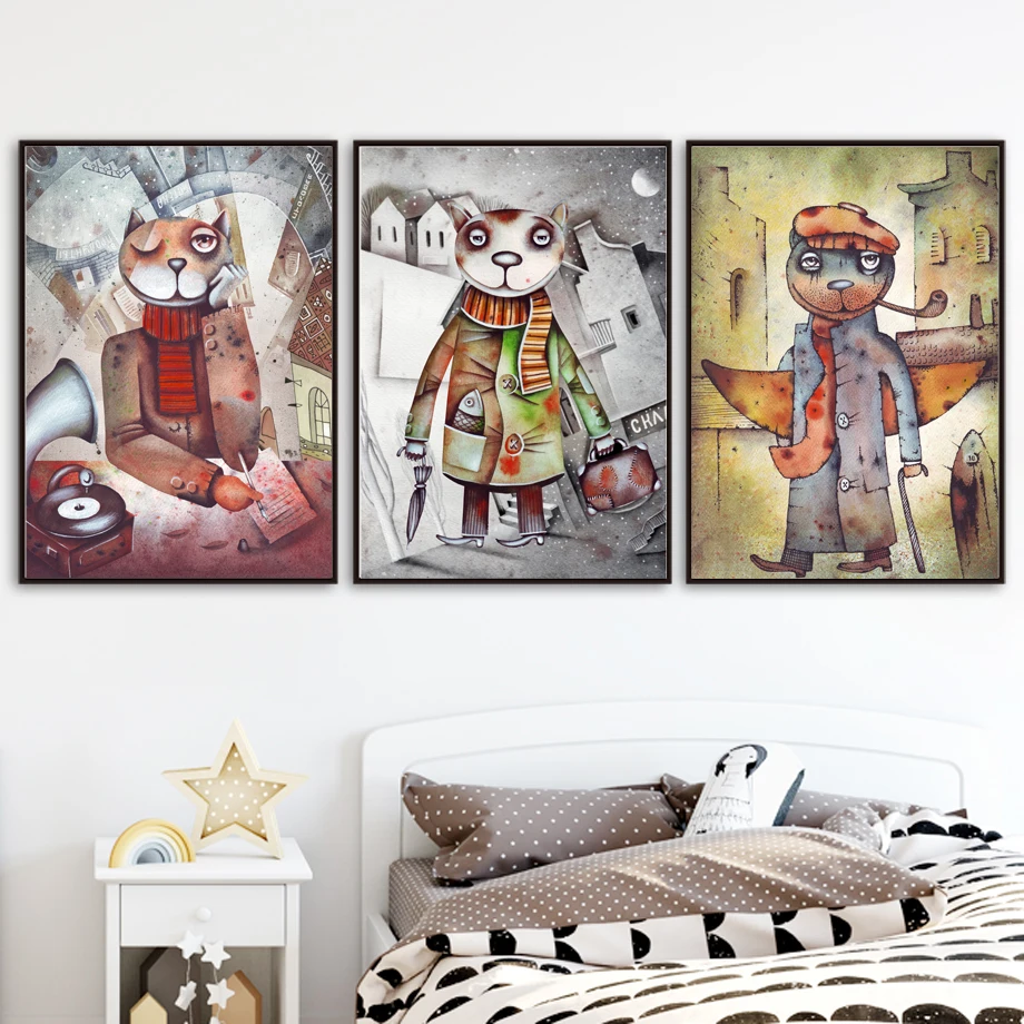 

Vintag Travel Cat Nordic Posters And Prints Wall Art Canvas Painting Animal Wall Pictures For Living Room Bedroom Home Decor