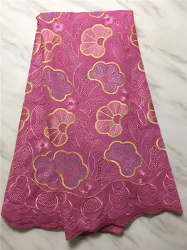 

2018 Hot sale african swiss voile lace high quality swiss voile lace in switzerland 5 yards Green cotton lace with stones pink