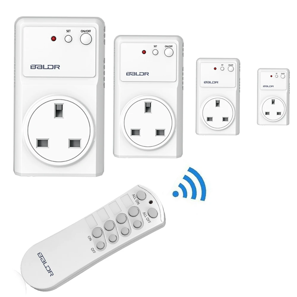 4 Pack UK plug BALDR New Design wireless RF remote control socket light