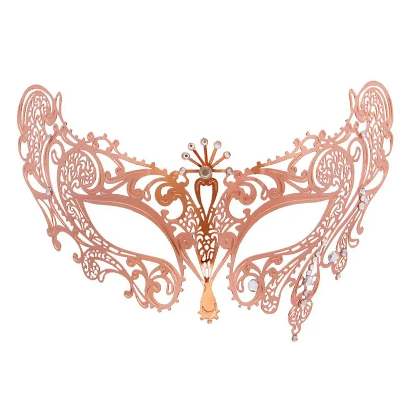 High-Grade Metal Rose Gold Venetian Photo Props Party Mask Inlaid Drill Mask For Halloween Carnival Masquerade Party Supplies