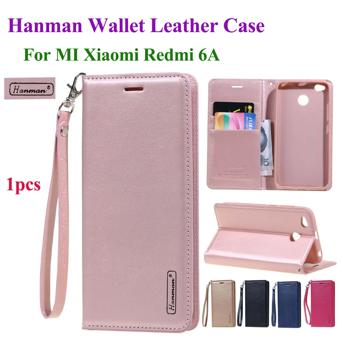 

Hanman Flip Leather Case for Xiaomi Redmi 6A Business Hang Rope Series Genuine Leather Wallet Card Slot Case Cover