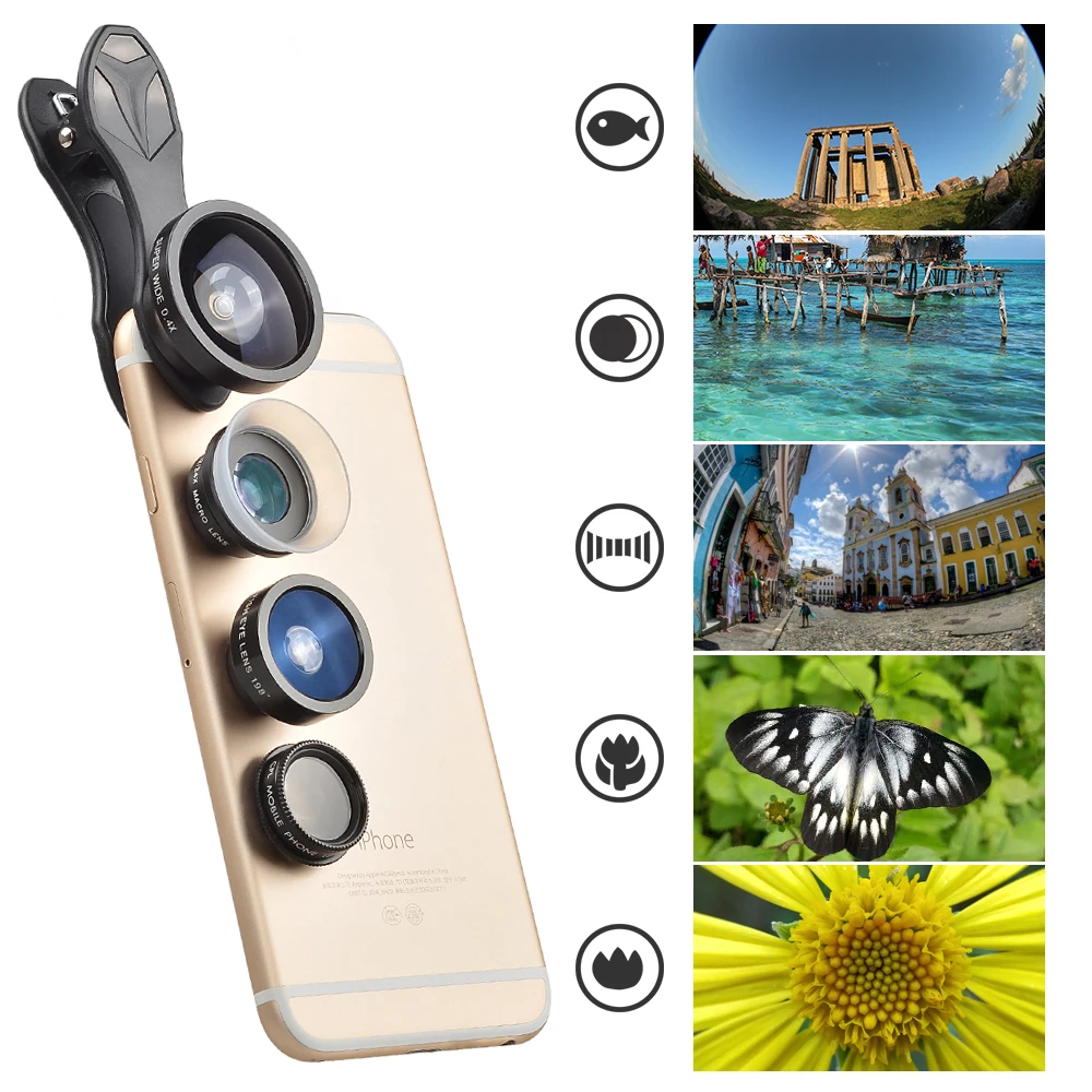 APEXEL 5 in 1 Camera mobile phone Lens Kit SJ5 Fisheye