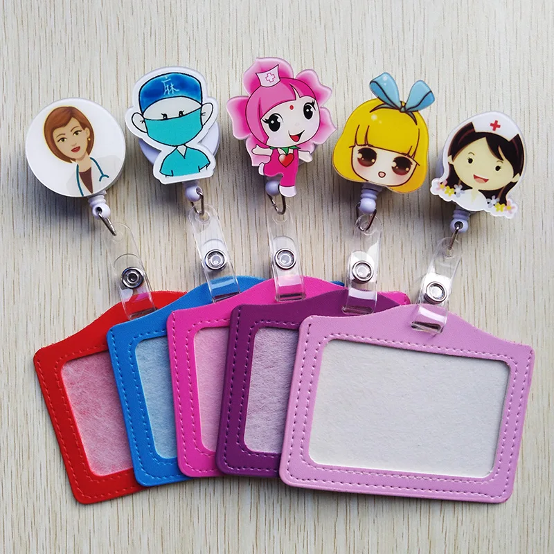 Cute cartoon Retractable Badge Reel with Horizontal style PU Badge clip