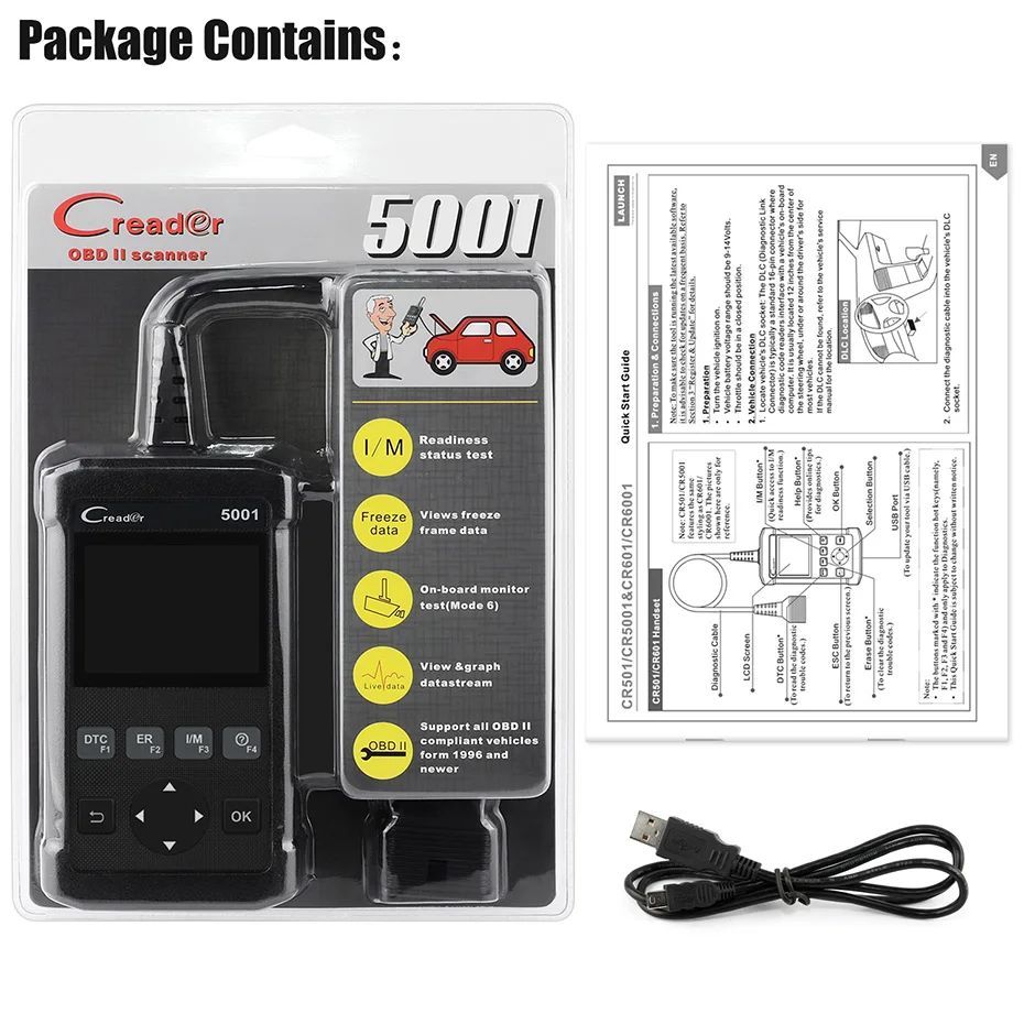 ЗАПУСК OBD2 сканер полный OBD OBDII код двигателя читатель CR5001 инструмент для диагностического сканирования автомобиля многоязычный Автомобильный сканер