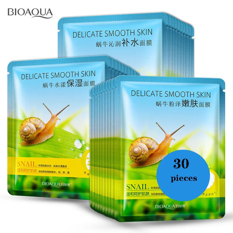 

BIOAQUA 30 Pieces Special Price Snails Moisturizing Facial Masks Oil Control Shrink Pores Unisex Skin Care