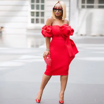 

Red Strapless Cocktail Dresses Short Short Big Bow Front Attractive Evening Party Dress for Women Short Sleeve with Pocket Prom