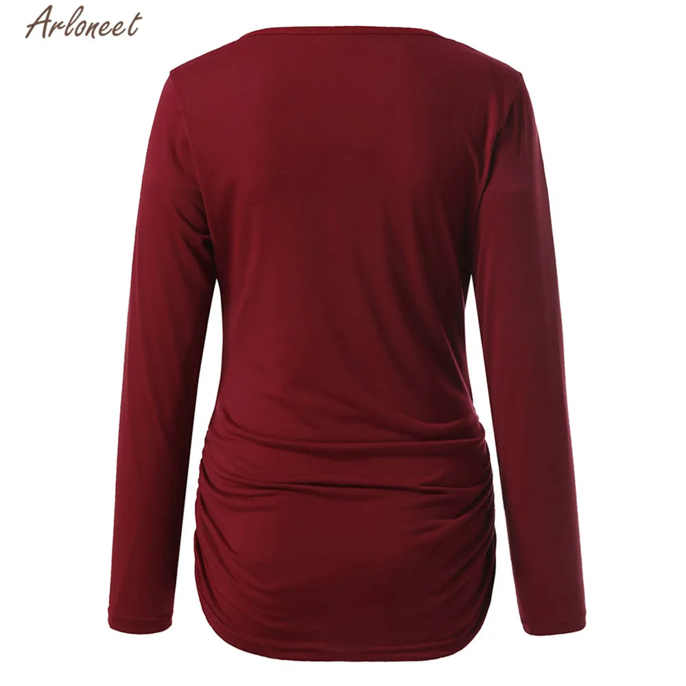 Size:L, Red Women Casual Long Sleeve Christmas Print Ruched Maternity Nursing Top for Pregnant Blouse