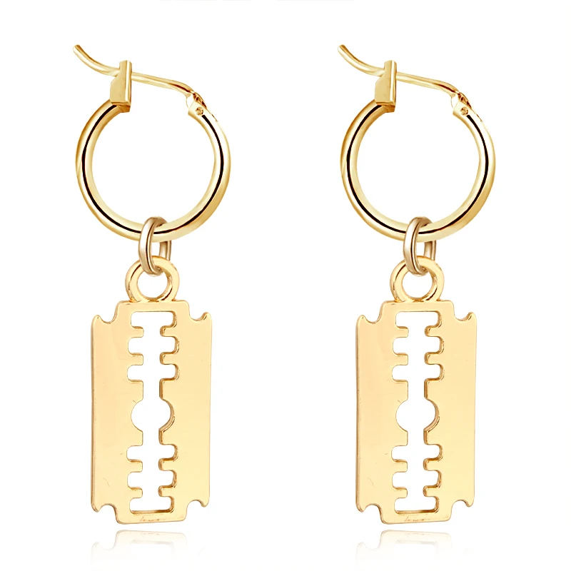 

1pair Punk Blade Pendant Hoop Earrings For Women European Personality Gold Color Tool Circle Earrings Creative Jewelry E530