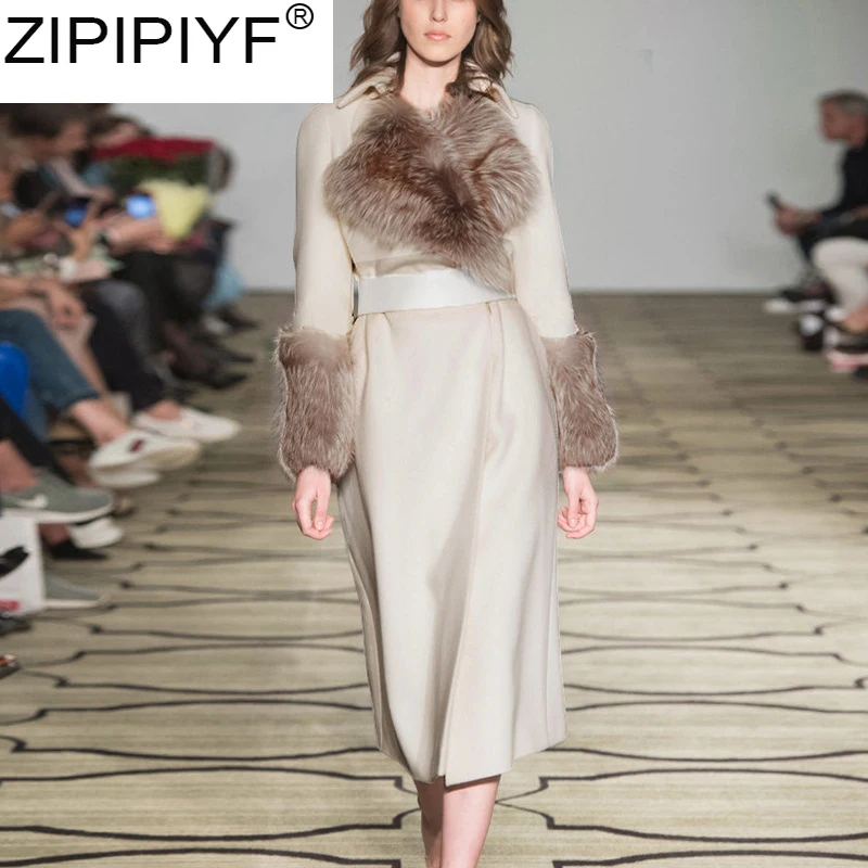 Elegant Female Overcoat New Fashion 2018 Winter Fashion Women's Fur Collar Long Sleeve Woolen Winter Long Coats For Women C3138