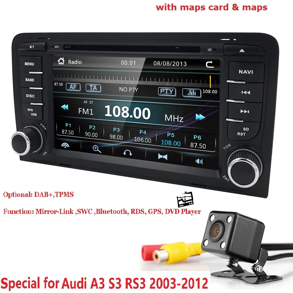 Sale 7" Touch Screen Car CD DVD Player Stereo Radio GPS Navigation Audi A3 S3 SWC RDS DVBT TPMS DAB+BT CD EQ CAM-IN MAP SD USB Camera 2