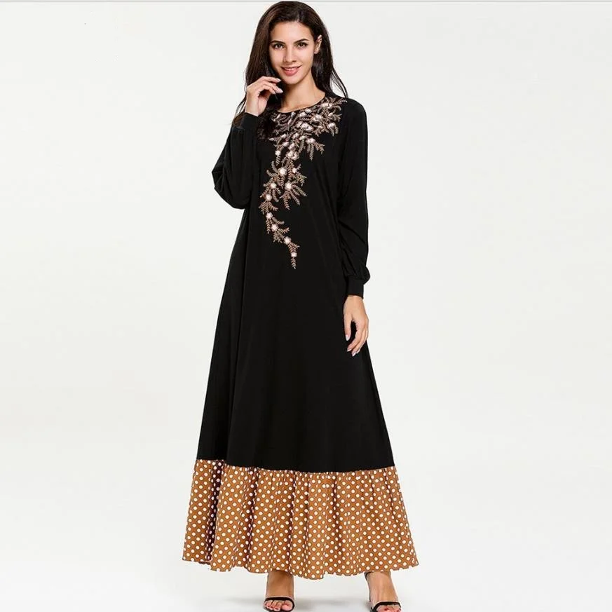 Красивая вышивка мусульманские халаты syari полная длина мусульманская абайя Платье Халаты арабский Рамадан исламское богослужение абайя