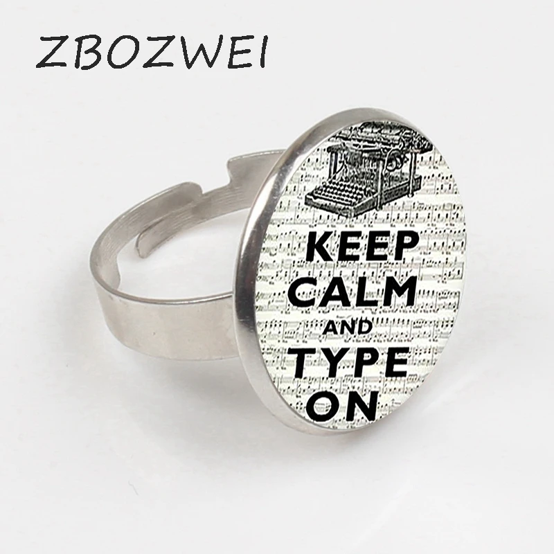 

ZBOZWEI 2018 "Keep calm and type on Ring. Keep calm Ring. Keep calm jewelry. Birthday gift. jewelry cabochon Ring christmas