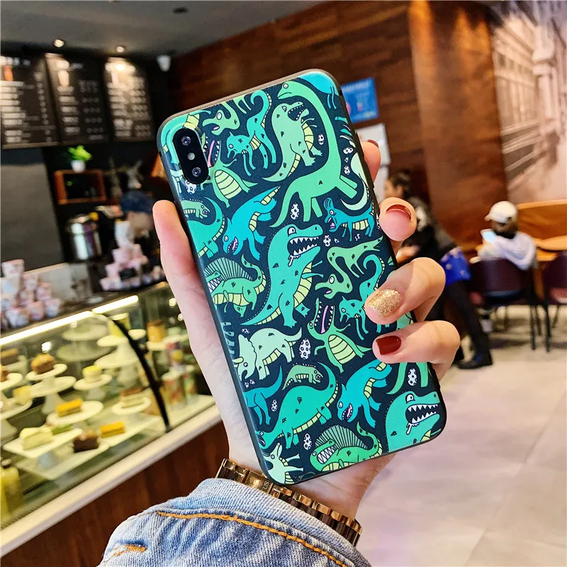 

Cartoon Dinosaur Painting Phone Case For iphone X XR XSMax Case For iphone 6s 6 8 7 plus XS Cover Fashion Matte Soft Cases Capa