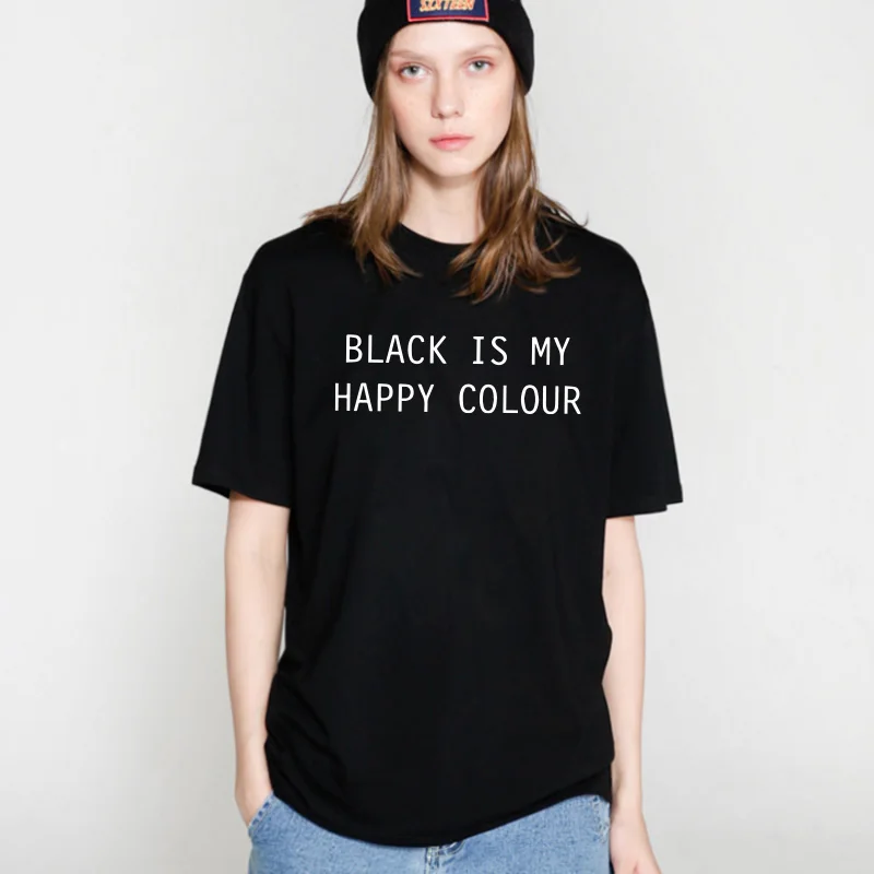 COOLMIND BL0111B 100% cotton soft summer women T shirt casual black is my happy color print Tshirt women short sleeve T-shirt
