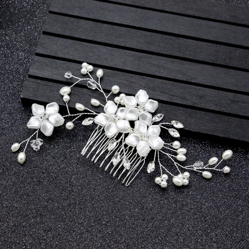 Bridal Crystal Pearl Flower Hair comb HairPin Wedding Clips Romantic Rhinestone Crown Hair Pins Bride Hair Jewelry Accessories